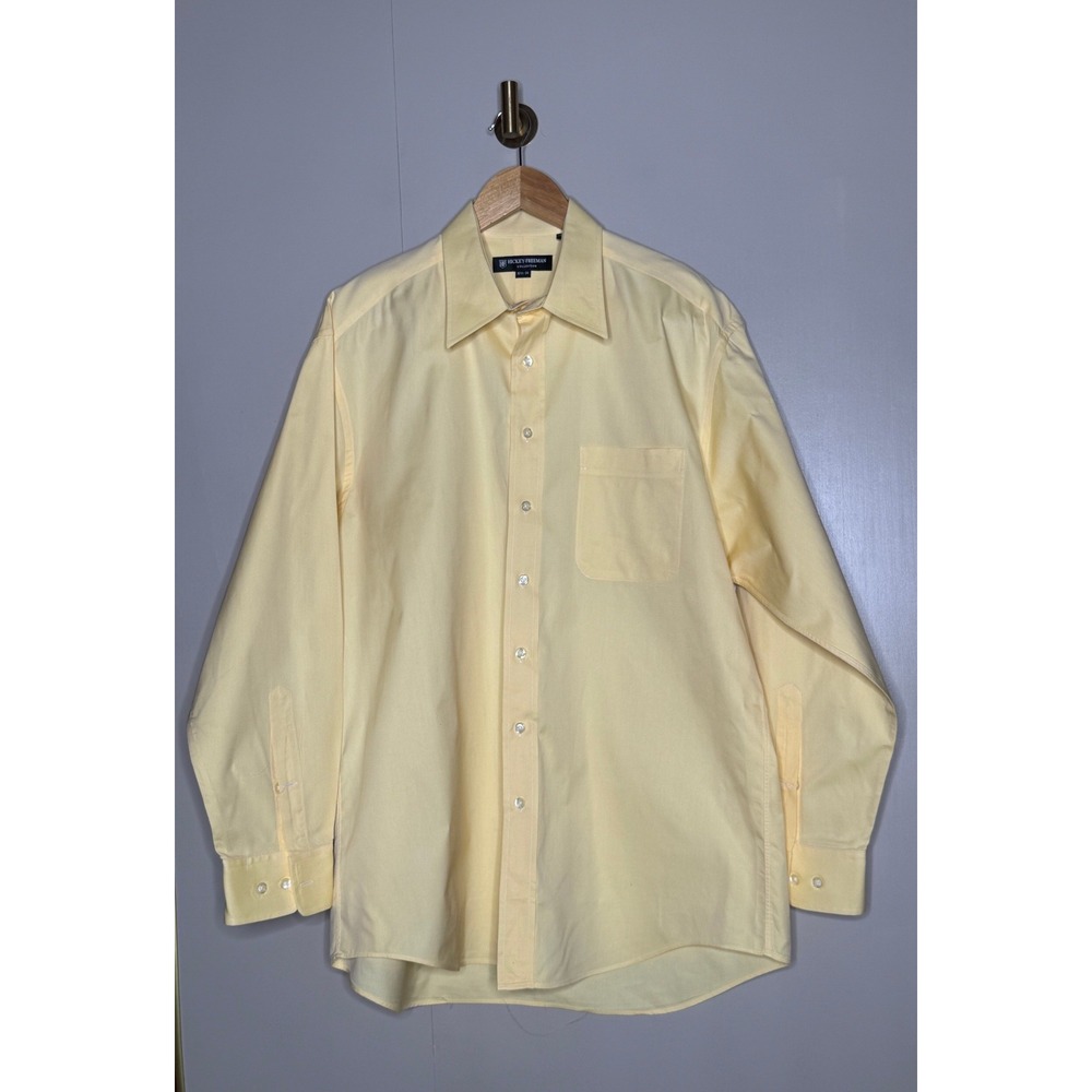 Hickey Freeman Collection Yellow Cotton Dress Shirt‎ Mens 16.5-34 Made in Canada